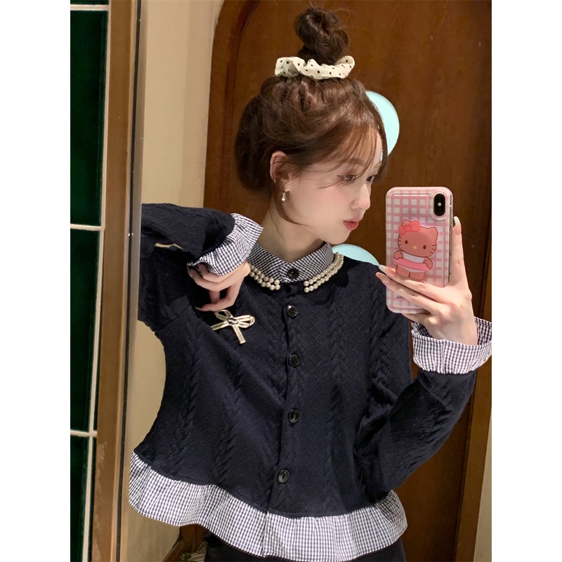 Áo Khoác cardigan Giả Hai Lớp Tay Dài Dáng Ôm Thời Trang Mùa Thu Cho Nữ