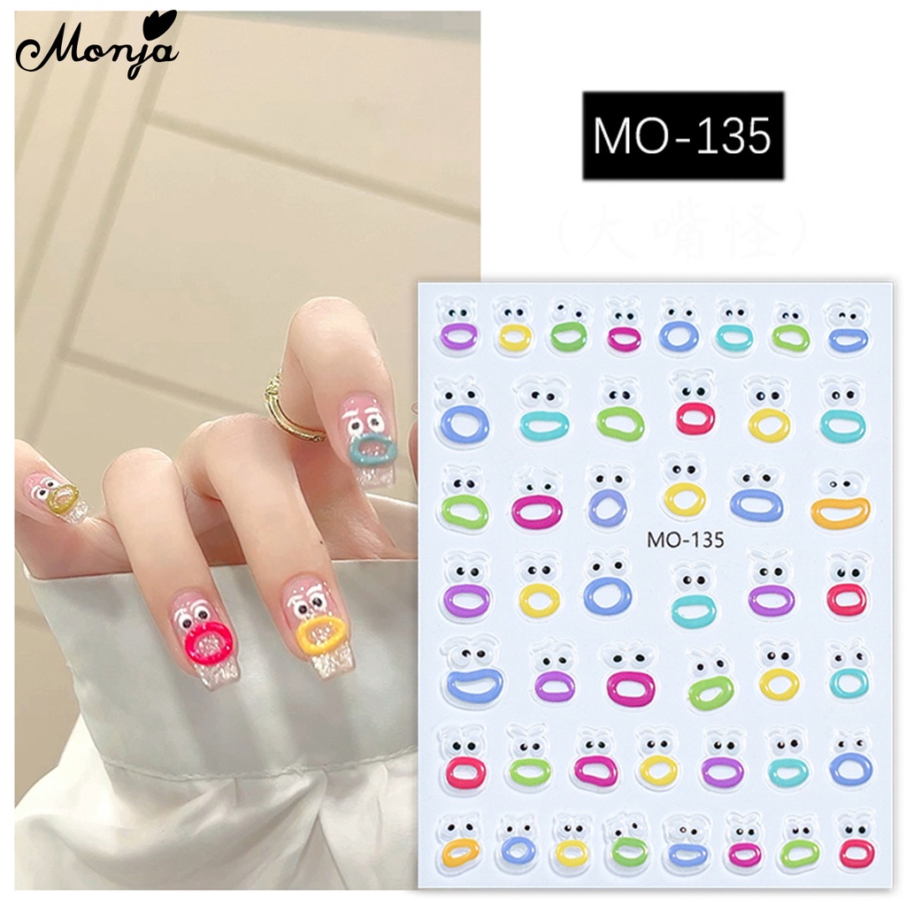 Monja Miếng Dán Trang Trí Móng Tay 3d Hình Quái Vật Hoạt Hình Xinh Xắn