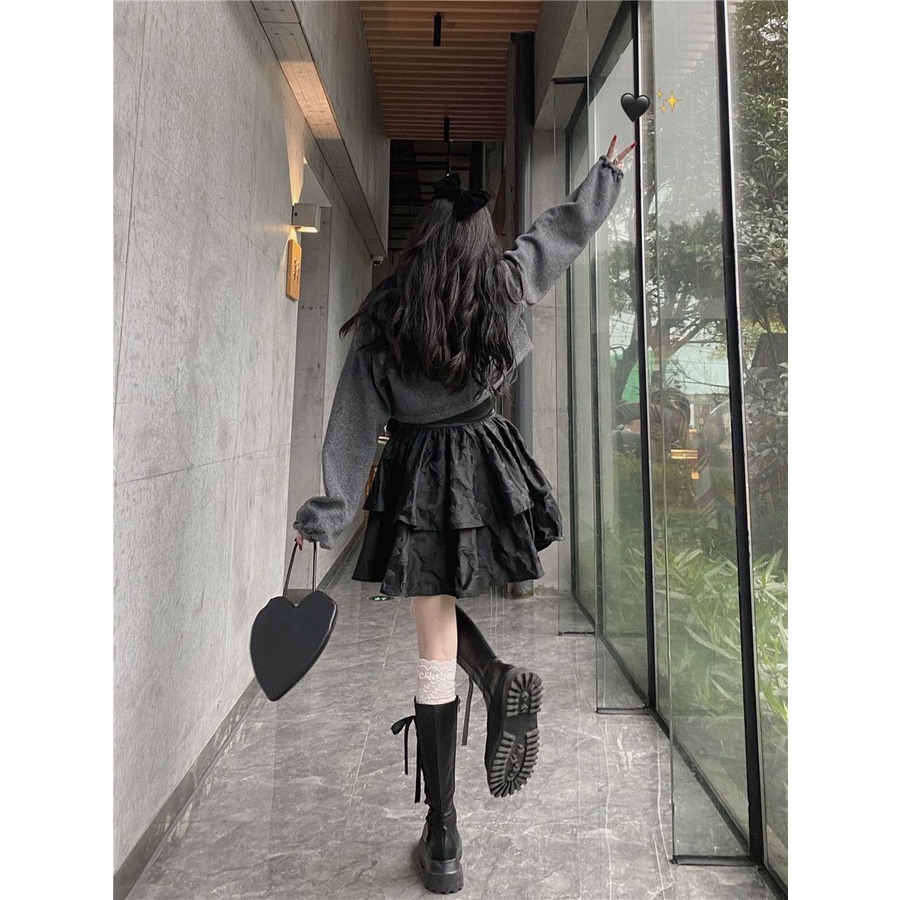 Chân váy y2k Set Đầm Hai Dây Màu Đen Thời Trang Xuân Thu Cho Nữ