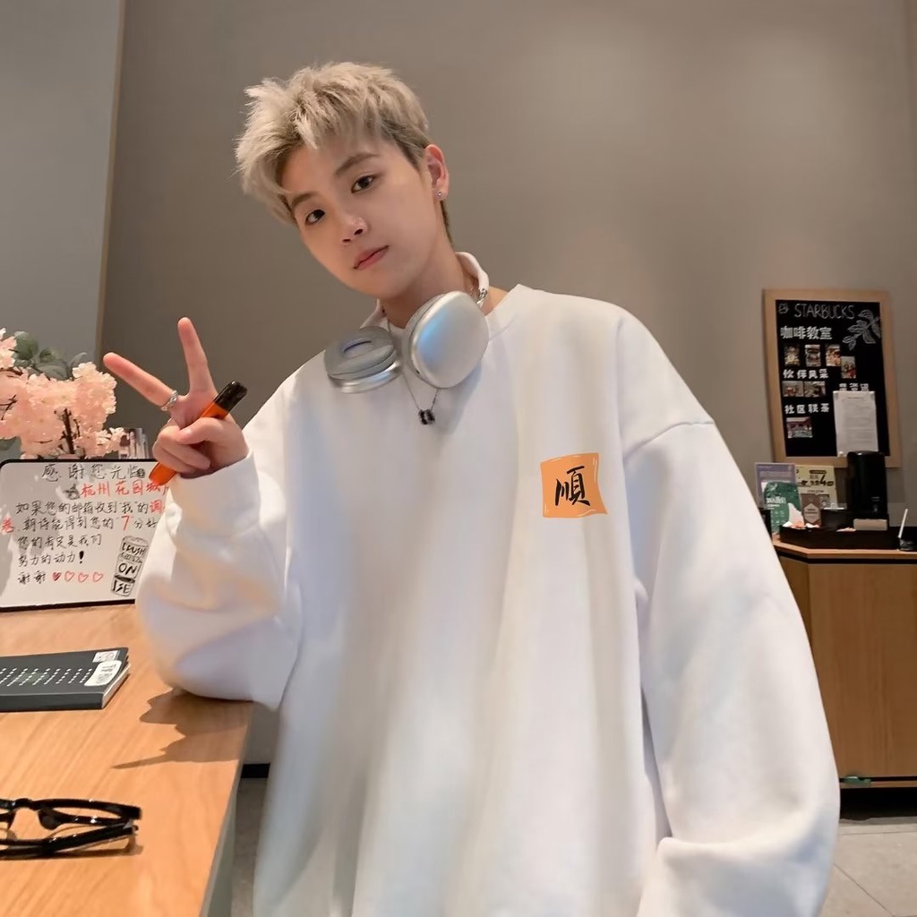 Áo Nỉ Tay Dài Dáng Rộng In Chữ Phong Cách Hồng Kông Thời Trang Cho Nam Và Nữ size m-5xl