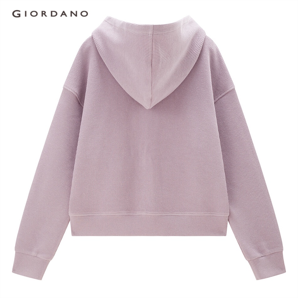 GIORDANO WOMEN Waffle zip front loose short hoodie 05373099