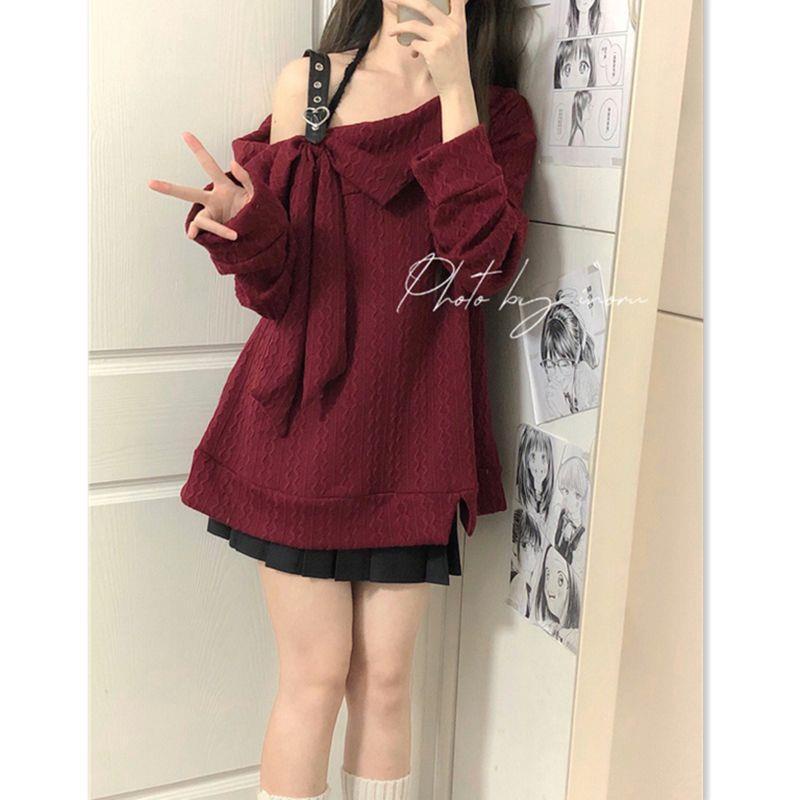 Set Áo Tay Dài + Chân Váy Ngắn Dáng Rộng Phong Cách Nhật Hàn Thời Trang Cho Nữ