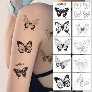 Set 10 miếng dán hình xăm tạm thời hình bướm 3d màu đen dùng một lần
