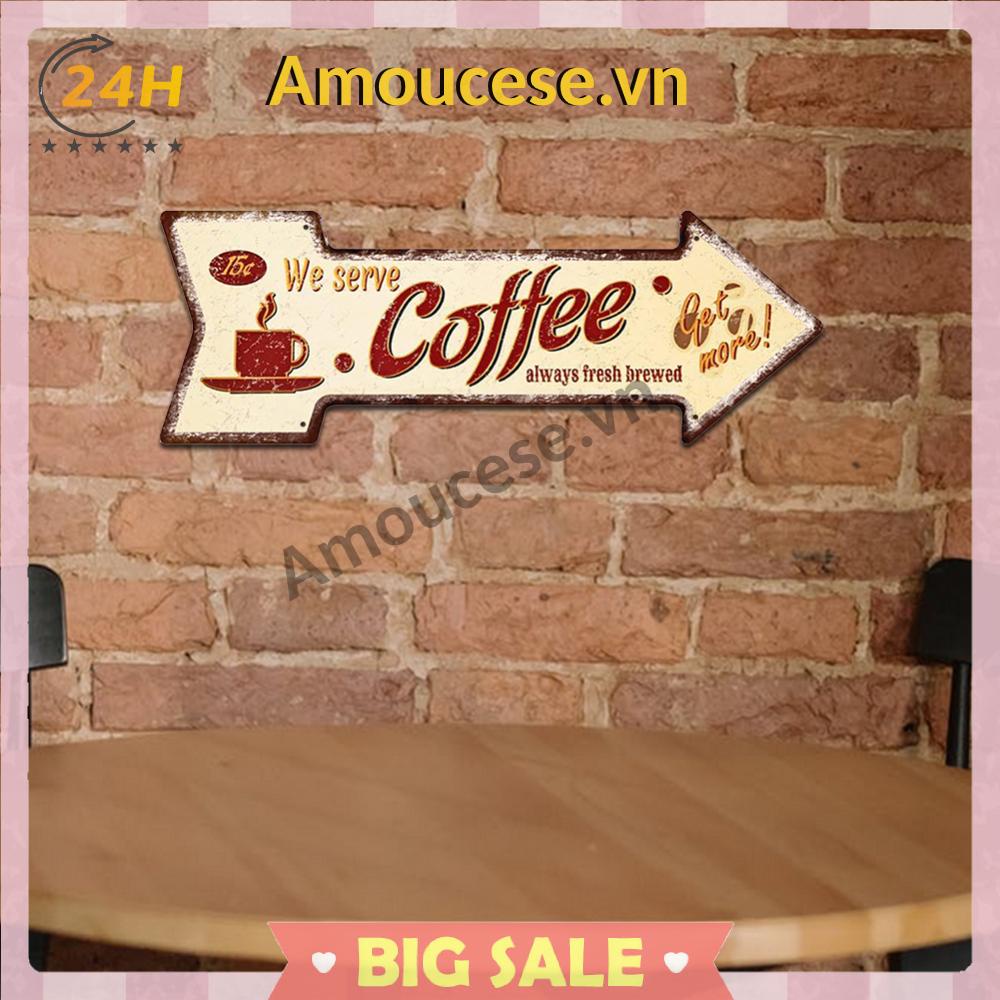 Áp Phích Kim Loại Thiếc Nghệ Thuật Hình Mũi Tên Màu Cà Phê retro Trang Trí Nhà Cửa