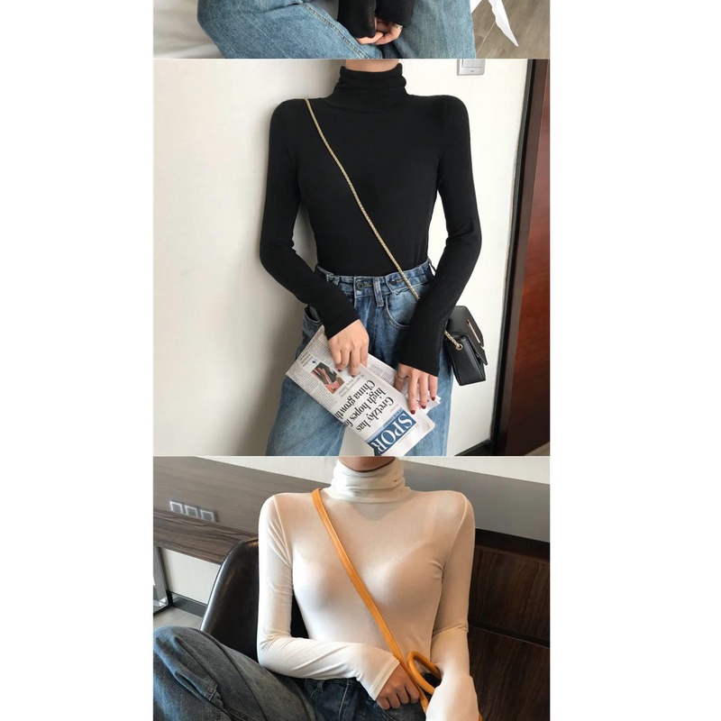 Áo Thun Tay Dài Cổ Cao Dáng Ôm Thời Trang Xuân Thu Cho Nữ