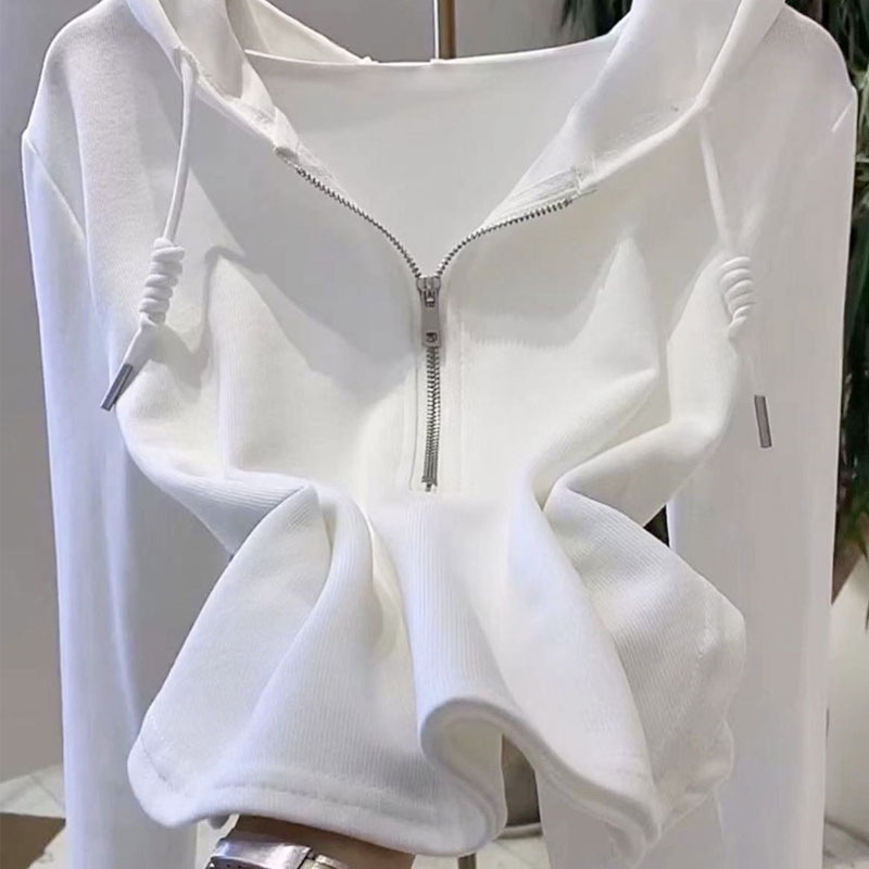 WANG JIAO ZHAN Áo hoodie dài tay màu trơn mới thiết kế thời trang dành cho nữ