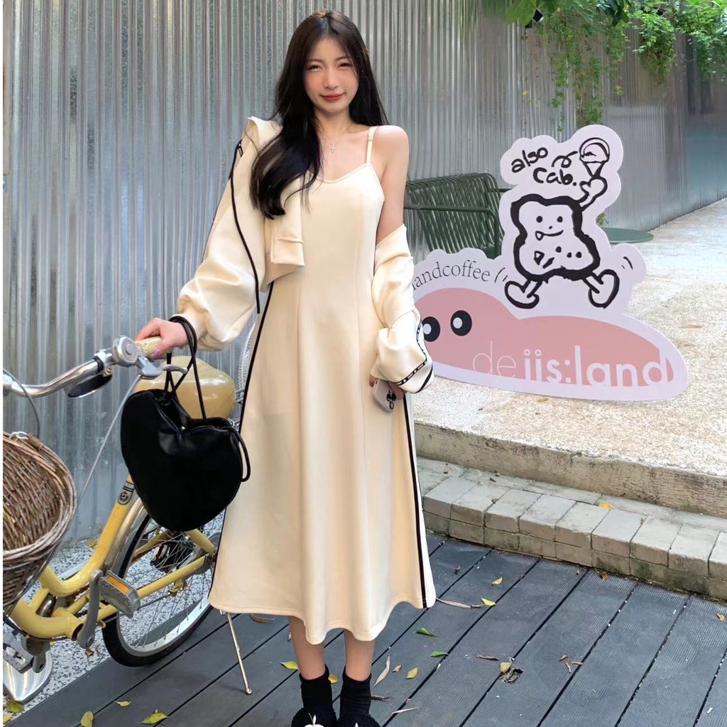 Set Đầm hoodie + Áo Khoác Thời Trang Thu Đông Phong Cách Hàn Quốc 2023