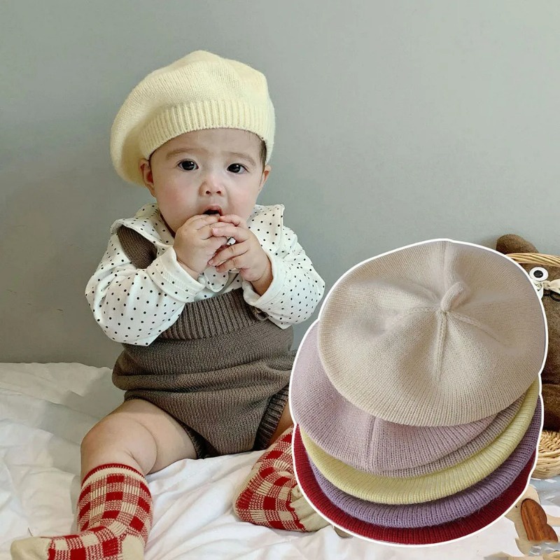 Mũ Nồi Len Màu Trơn Mềm Mại Thời Trang Thu Đông Cho Bé