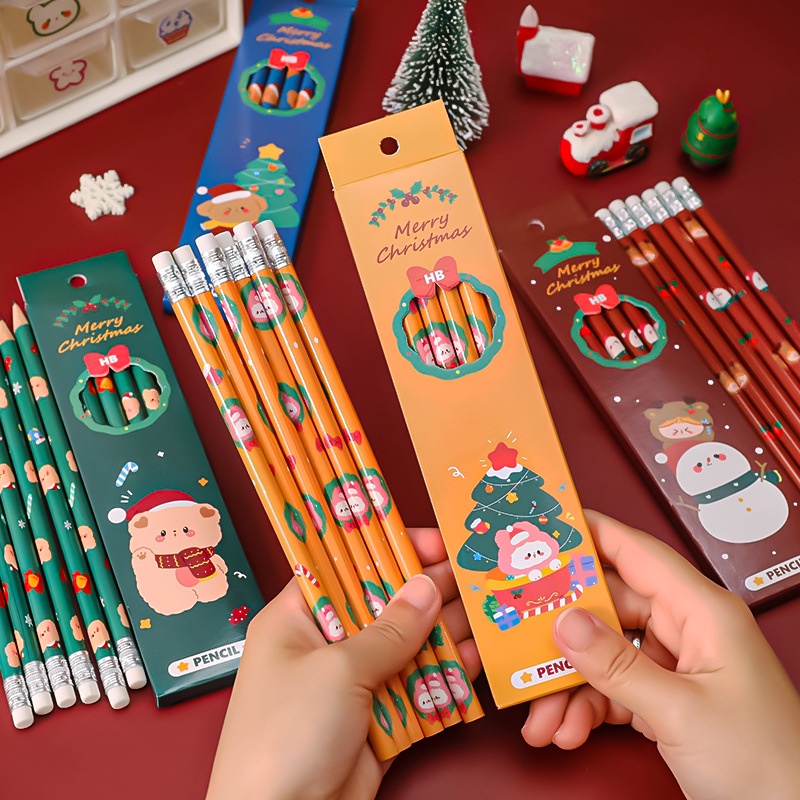 Set 6 Bút Chì Kèm Hộp Tẩy Trang Giáng Sinh