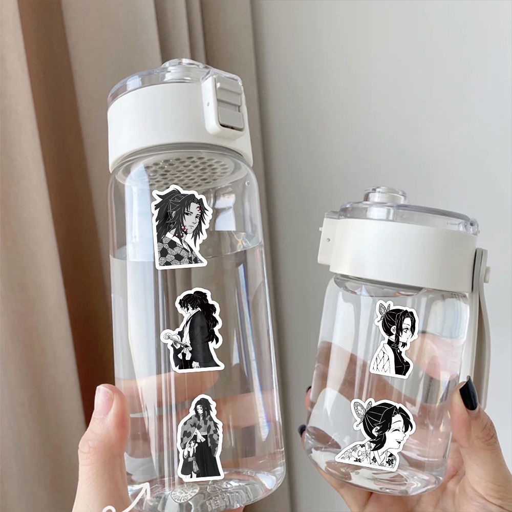 Set 100 Miếng Dán Trang Trí Điện Thoại / laptop / Vali / Mũ Bảo Hiểm Hình anime demon slayer Màu Trắng Đen