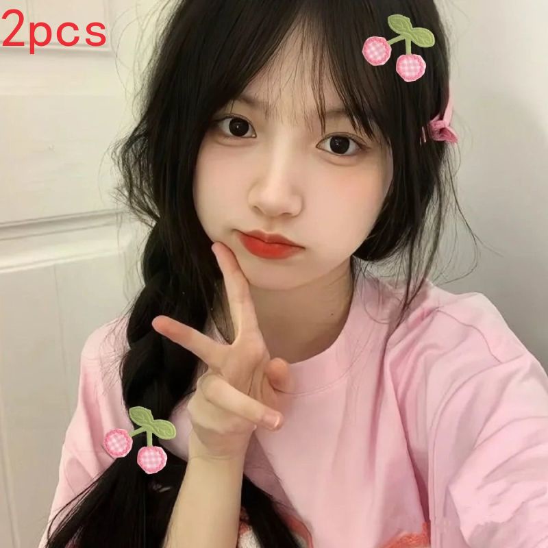 Kẹp Tóc Vải Màu Hồng cherry Dễ Thương Phong Cách Hàn Quốc Cho Bé Gái