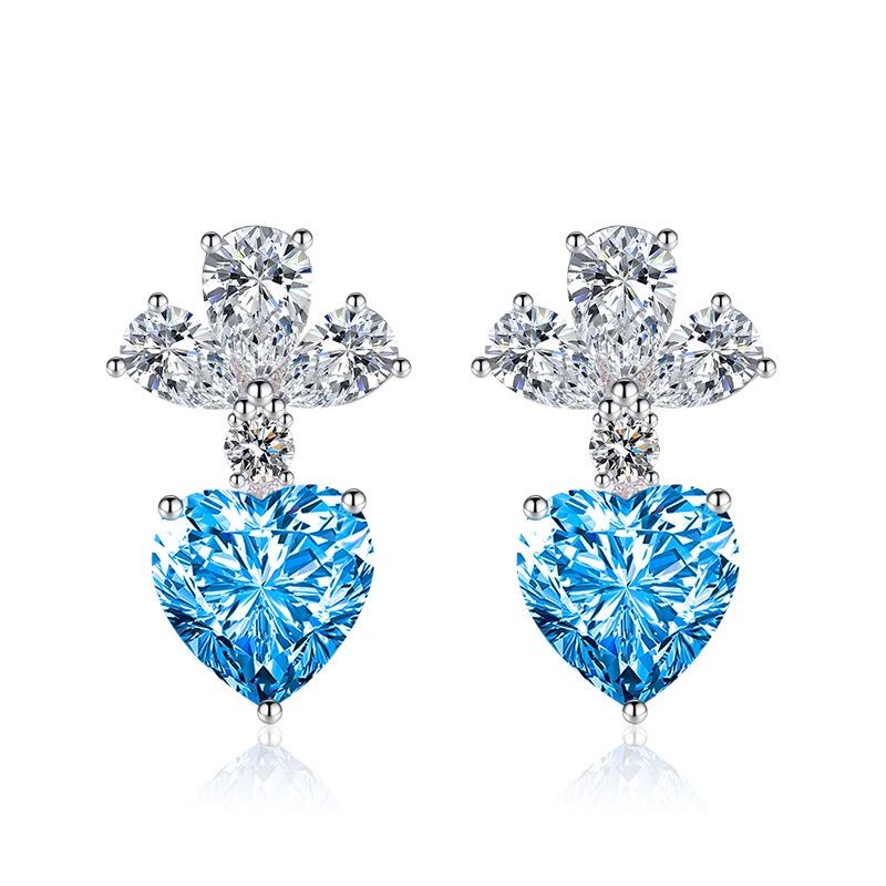 Bông Tai Mạ Bạc 925 Hình Trái Tim Đính Đá zircon Nhiều Màu Sắc Thời Trang
