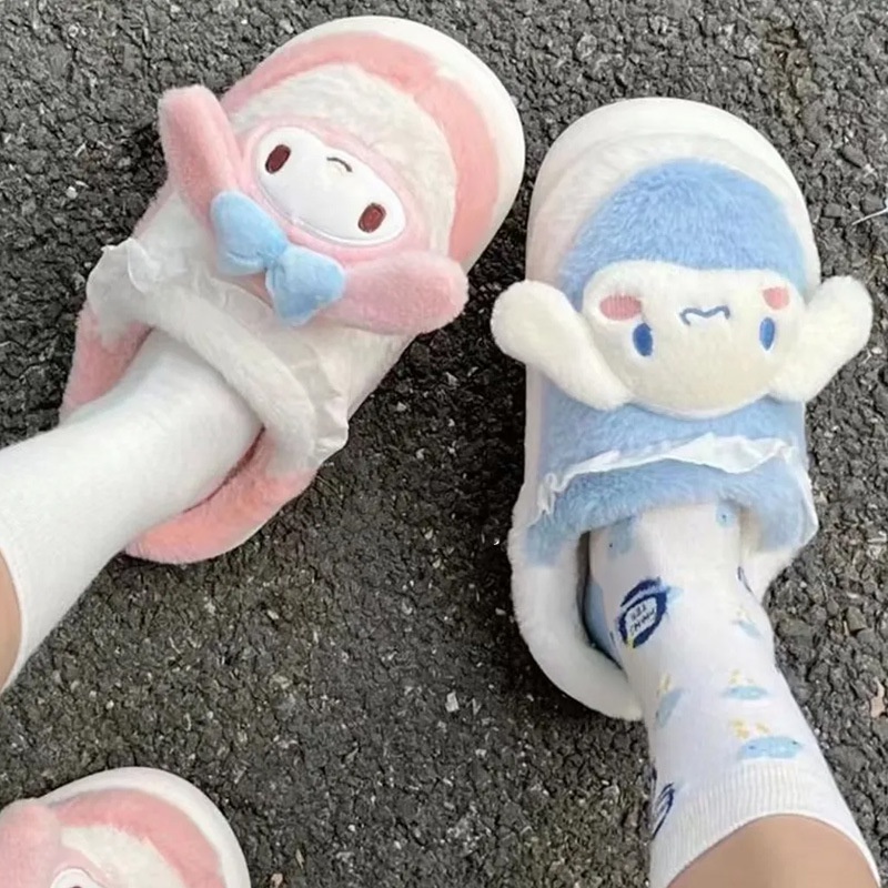 Kuromi dép bông dày-chốt nữ trong nhà dễ thương mùa đông ấm áp dày hoạt hình dép lông thú