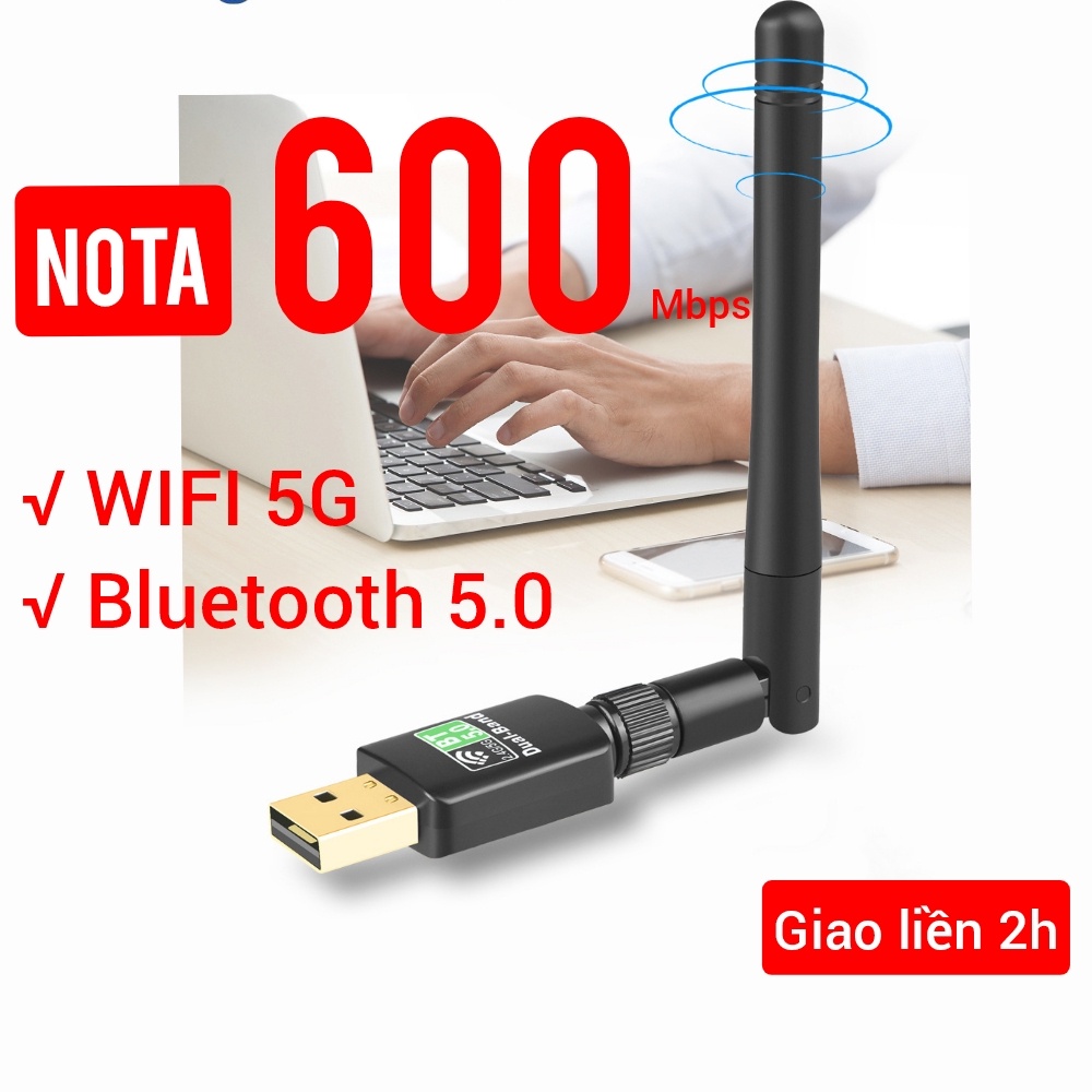 USB WiFi Bluetooth 5.0 - Card WiFi + râu dài giúp hút sóng WiFi cho PC 5Ghz 1300Mbps cho Máy bàn PC Laptop