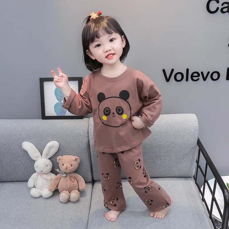 Bộ Đồ Ngủ Tay Dài In Họa Tiết Hoạt Hình Dễ Thương Thời Trang Xuân Thu Cho Bé Gái