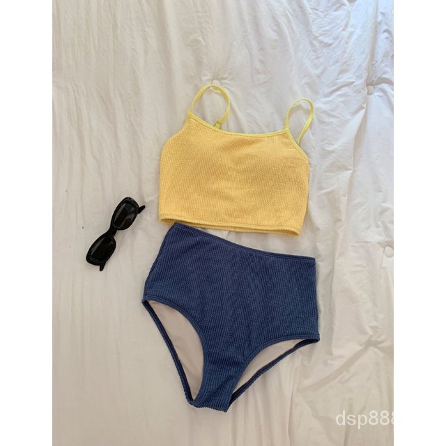 New 23 new ins style new contrast color sling simple high waist two-piece swimsuit women's holiday hot spring bikini swimsuit JVGI