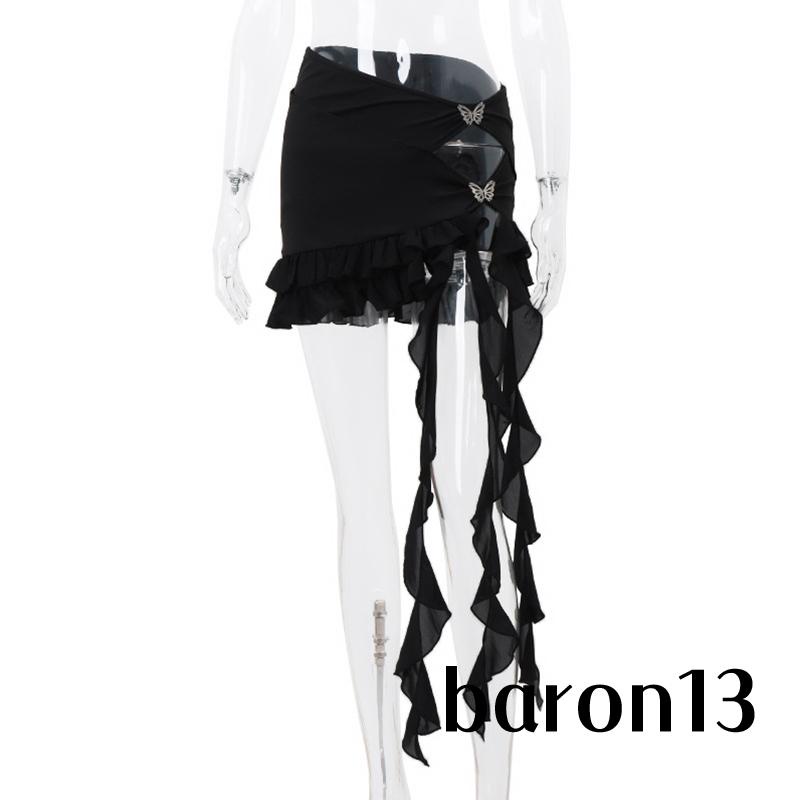 Xo8k-đầm mini Eo Thấp Khoét Rỗng Họa Tiết Bướm Bằng Kim Loại Phong Cách gothic Cho Nữ