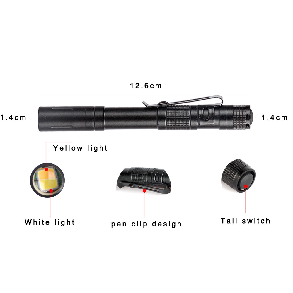 Đèn Pin mini Ánh Sáng Vàng + Trắng Hợp Kim Nhôm Chống Thấm Nước