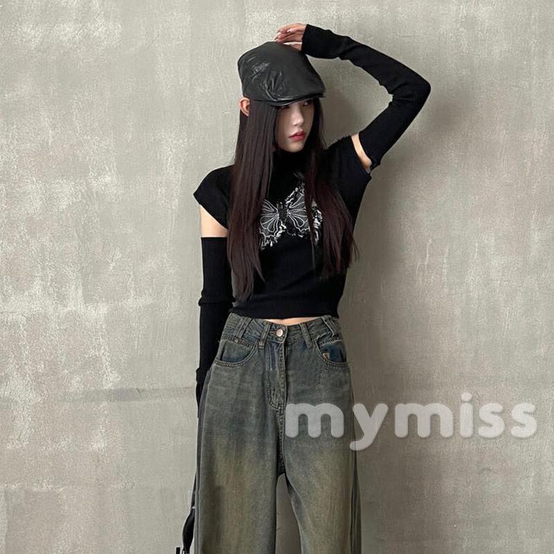 Mymiss1-áo Thun Dệt Kim Tay Dài Có Mũ Trùm In Hình Bướm Thời Trang Mùa Thu Dành Cho Nữ