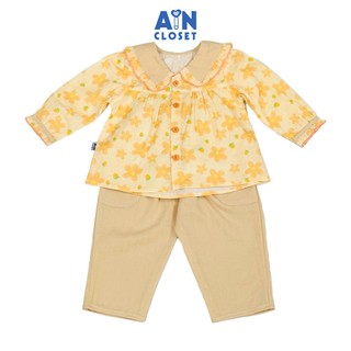 Bộ quần áo Dài bé gái họa tiết hoa Cúc Mai Cam cotton - AICDBGQCQJTO - AIN Closet