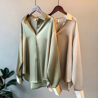 Áo sơ mi tay dài vải satin thời trang công sở cho nữ