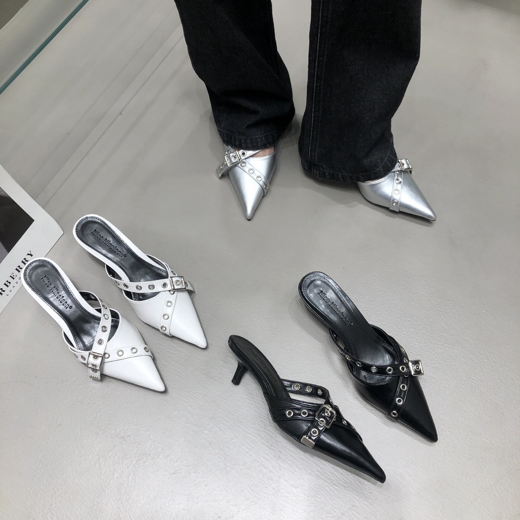 Dép Cao Gót Phối Khóa Kim Loại Thời Trang 2023 Cho Nữ