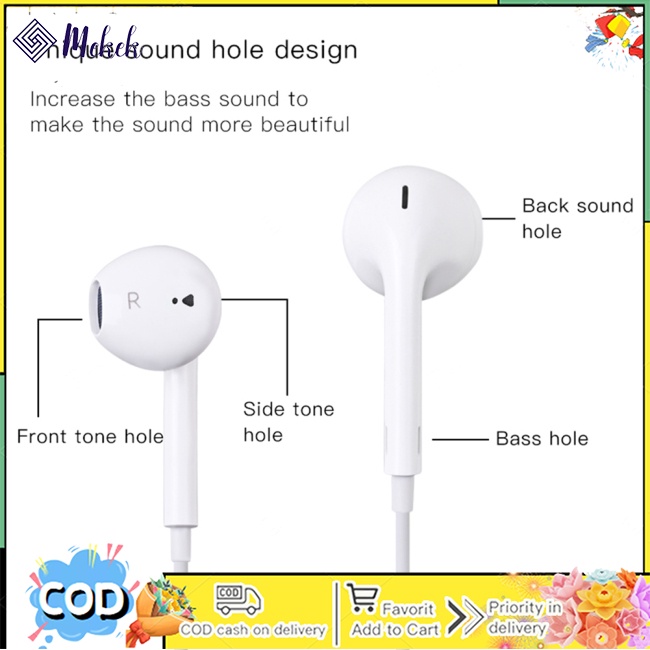 Mekek Tai Nghe Có Dây Âm Thanh Siêu Trầm Chất Lượng Cao Có Micro Cho Điện Thoại Iphone 6s