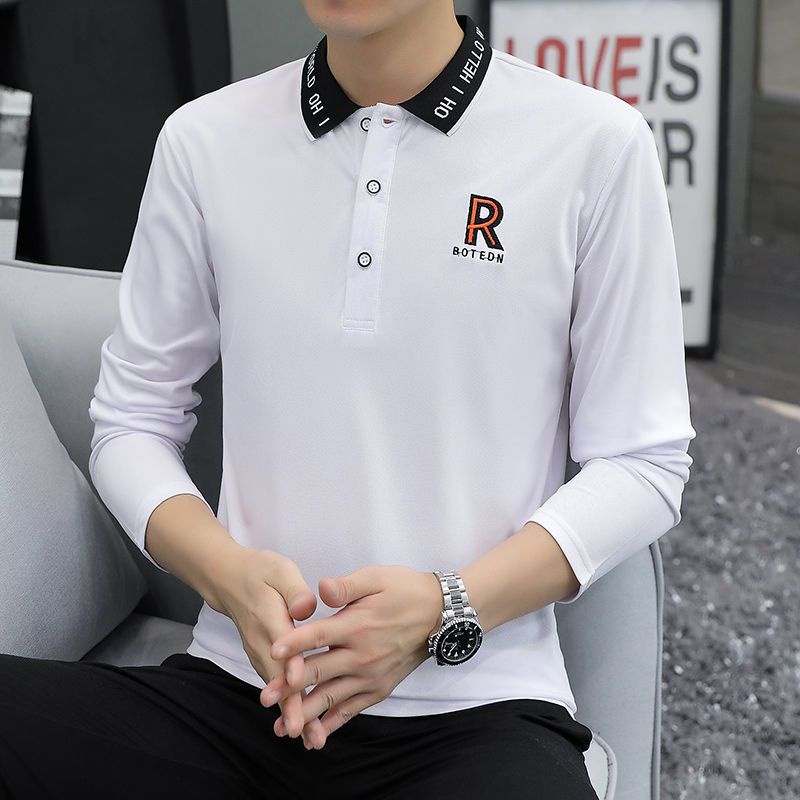 Áo Thun polo Dài Tay Ôm Dáng Thời Trang Xuân Thu Hàn Quốc Dành Cho Nam