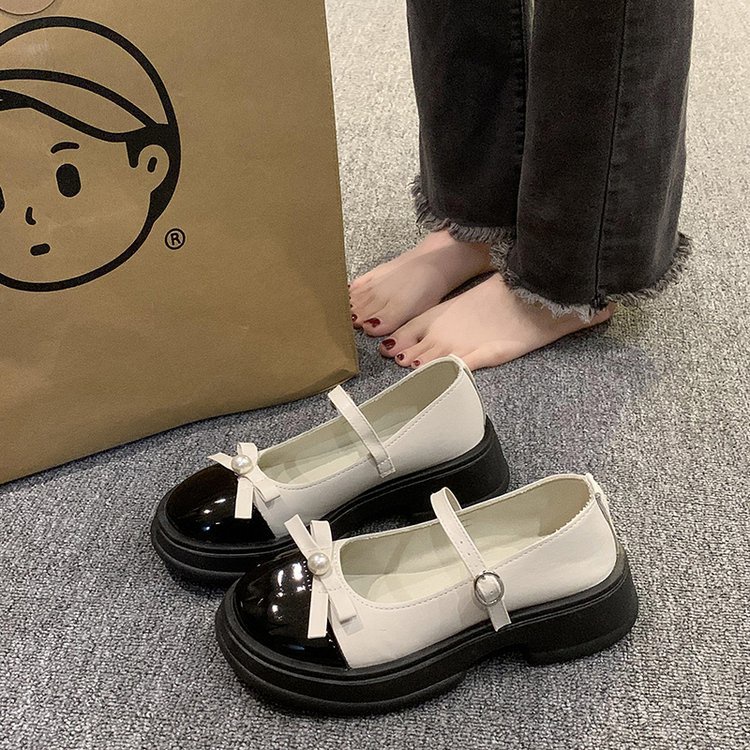 Giày Bup Bê Nữ 2 Màu Giày Mary Jane Da Thắt Nơ Phong Cách retro Pháp 2023 Dễ Phối Đồ