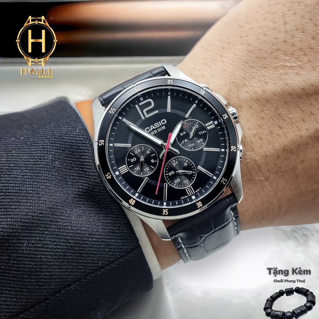 Đồng Hồ Nam Casio Pin MTP-1374L-1AVDF Dây Da Đen Vỏ Thép Không Gỉ Mặt Đen