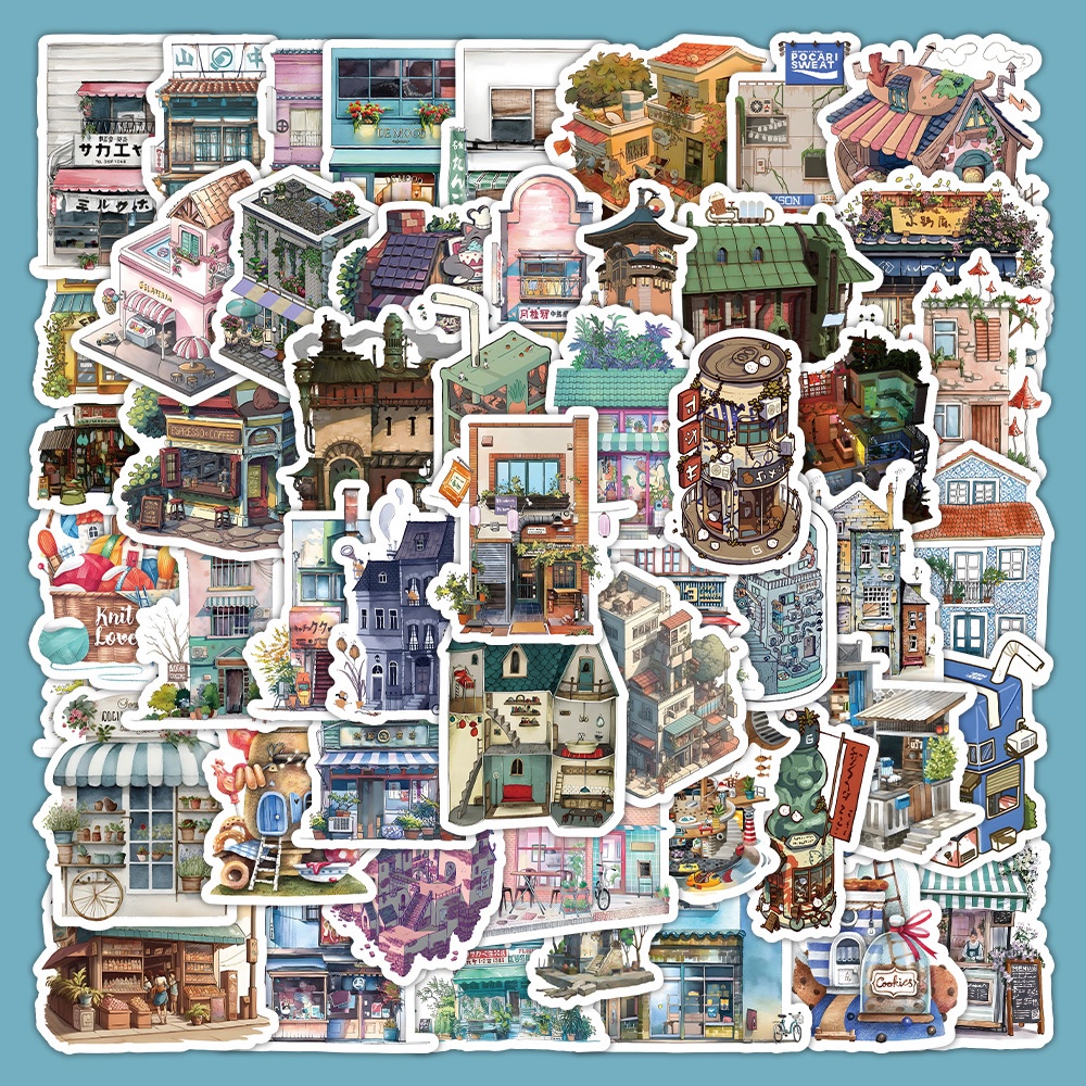 Bộ 60 Miếng Dán Trang Trí Mũ Bảo Hiểm / Bút Chì Họa Tiết Hoạt Hình graffiti Nhật Bản Dễ Thương