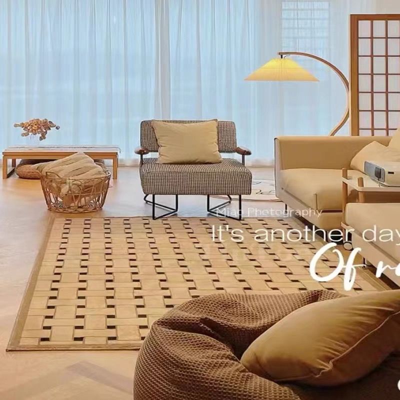 Thảm Trải Sàn Họa Tiết Kẻ Ô Màu Sắc Ấm Áp Phong Cách Pháp