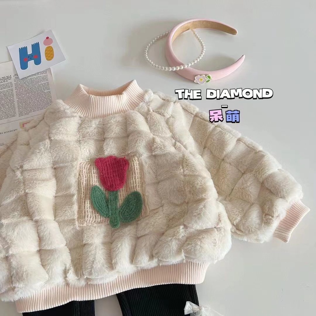 Bộ Áo Nỉ Kèm Quần jeans Lót Lông Cừu Phong Cách Hàn Quốc Thời Trang Thu Đông 2023 Cho Bé Gái