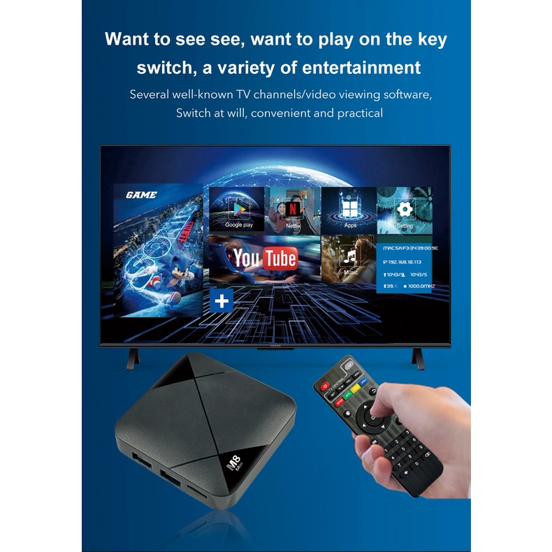 Máy Chơi game mini m8 Kết Nối wifi hd 4k Cho android tv 10 s905 64gb 10000 game 4g