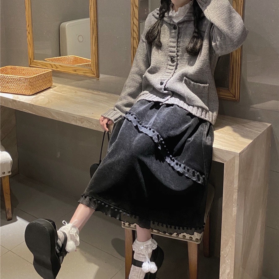 Mới Chân Váy Dài Qua Gối Lưng Cao Phong Cách Nhật Bản Ngọt Ngào Dễ Thương