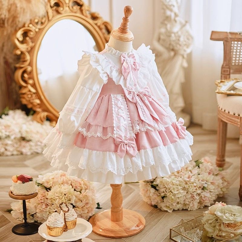 Đầm Công Chúa lolita Màu Hồng Dễ Thương Thời Trang Thu Đông Cho Bé Gái