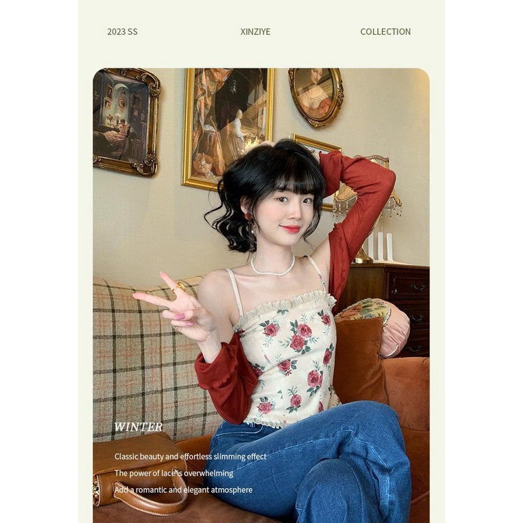 Set Áo Hai Dây Và Áo Khoác cardigan Chống Nắng Phong Cách retro Cho Nữ