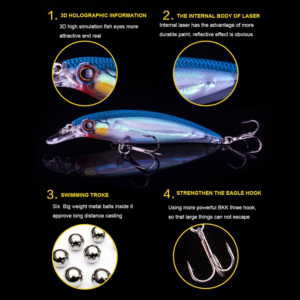 Mồi Câu Cá Giả Hình Cá Dạ Quang Kích Thước 110mm Trong Lượng 14g