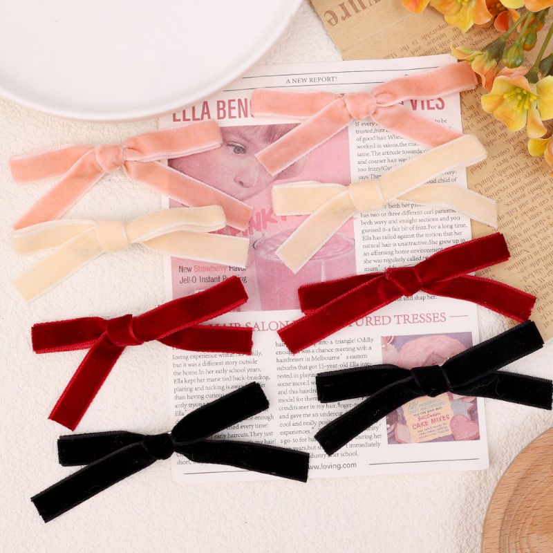 Kẹp Tóc Nơ Nhỏ Bằng Nhung Màu Trơn Dễ Thương Phong Cách Hàn Quốc Cho Nữ / Bé Gái