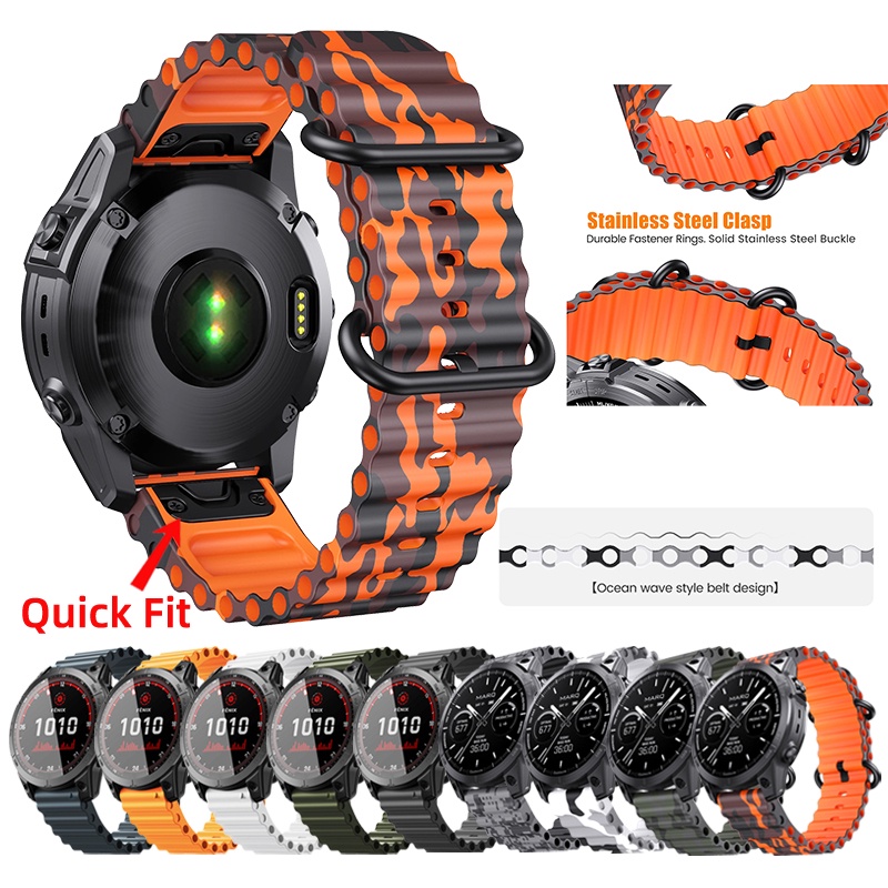 Dây Đeo Silicon 26mm 22mm Họa Tiết Rằn Ri Cho garmin fenix 7 7x 6 6x pro 5 5x plus 3 hr 2 epix gen2 