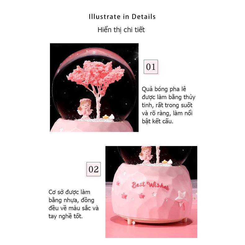 Cô gái hoa anh đào lãng mạn bóng pha lê, hộp tuyết tuyệt vời, gửi quà cho cô gái, đồ trang trí nhựa