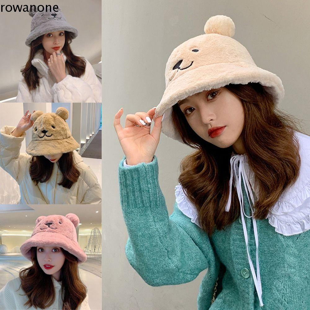 Rowan1 Mũ bucket Phối Lông Dày Dặn Thời Trang Thu Đông Cho Nữ