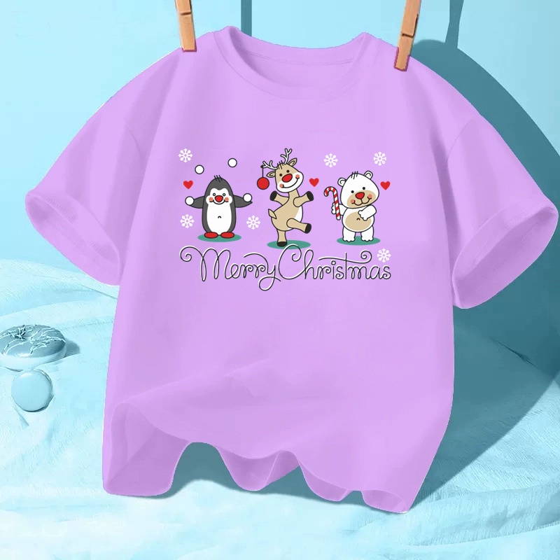 Lololocee Áo Thun Tay Ngắn In Hình Giáng Sinh Cho Bé Gái
