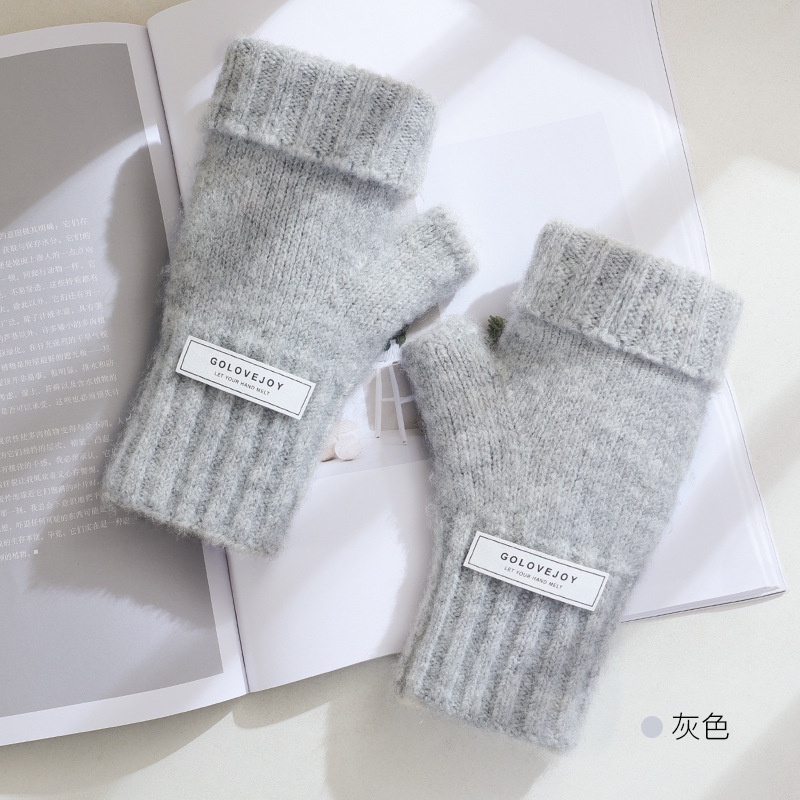 Găng Tay Len Hở Ngón Giữ Ấm Mùa Đông Có Thể Chạm Màn Hình Cảm Ứng