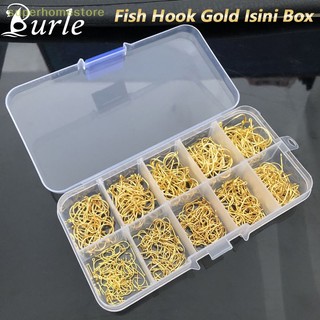 Hộp 100 lưỡi câu cá màu vàng / đen kèm hộp đựng 100 lưỡi câu