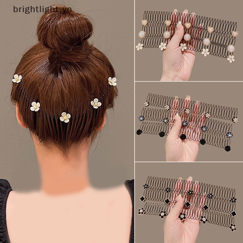 Lược Cài Tóc Nhựa Hình Hoa Đính Ngọc Trai Phong Cách vintage Cho Nữ