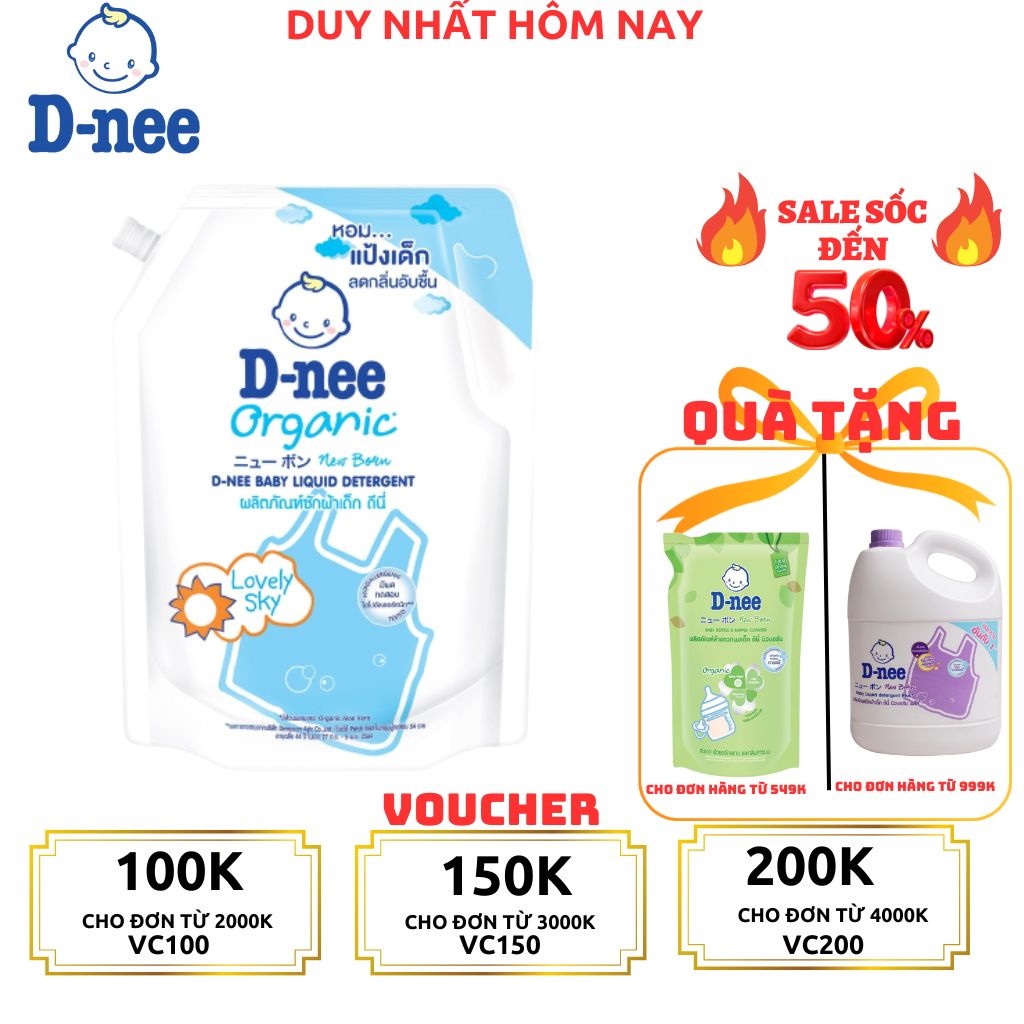 Nước giặt quần áo em bé sơ sinh D-nee, dnee newborn 2in1 chuẩn Thái Lan 1400ml hàng xịn