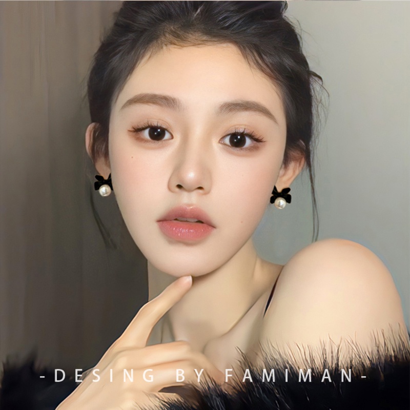 Thời Trang Khuyên Tai Nơ Nhung Đính Hạt Giả Ngọc Trai Phong Cách Hàn Quốc