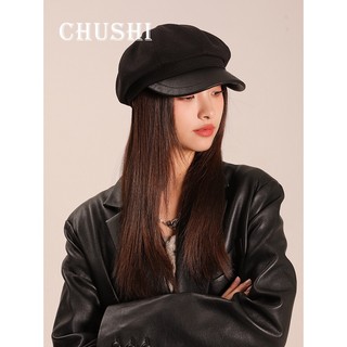 Mismemo  Cảm giác cao cấp Vòng tròn đầu to Mũ nồi thu đông Mũ đen Retro Họa sĩ phù hợp thể hiện mặt Đám mây nhỏ Hình bát giác