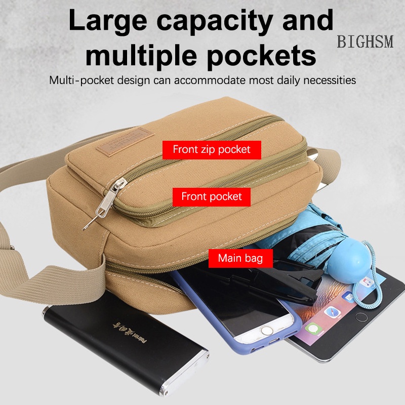Bighsm Túi Đeo Chéo canvas Nhiều Ngăn Nhỏ Nhắn Giản Dị Dành Cho Nam skk